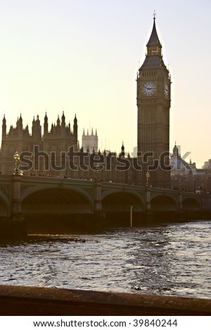 house of Parliament with Big Ben tower in London UK view from Themes river