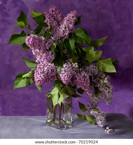 bouquet of spring purple Lilac in a vase. Still life