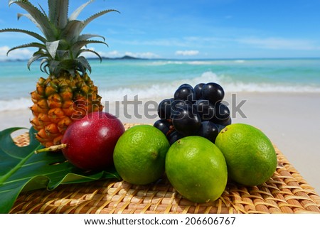 beautiful beach and fresh fruits