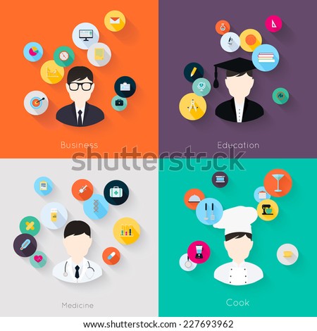 People professions concept flat icons set of cook doctor businessman and student jobs for infographics design web elements vector illustration