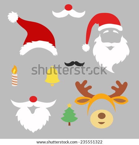Christmas photo booth and scrapbooking vector set Santa deer Christmas photo booth and scrapbooking vector set Santa deer