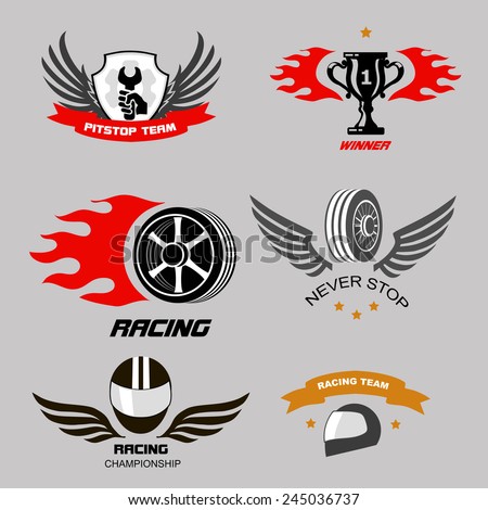 Car racing badges and motorcycle service,  Championship logos