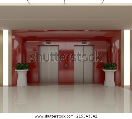 Two lifts in a hotel hall. Modern design interior