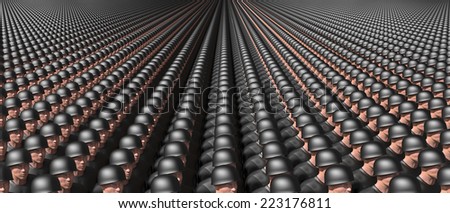 People rows. Unusual persons in row. Concept 3D illustration