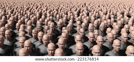 People rows. Unusual persons in row. Concept 3D illustration