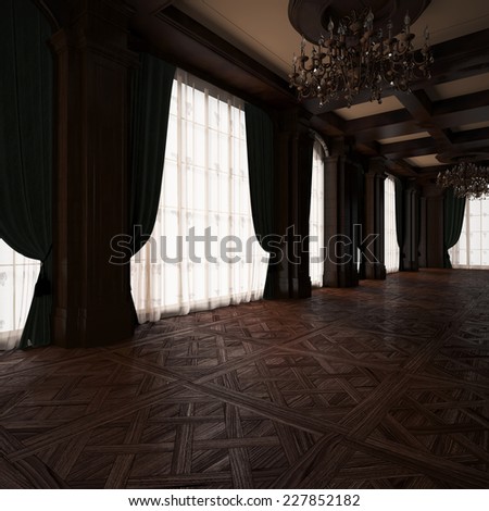 3d rendering. Antique Room. Classical wooden hall