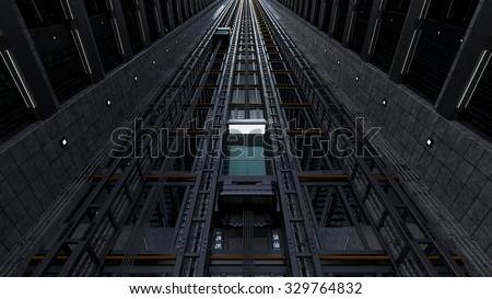 3d rendering. An open Elevator shaft in a building