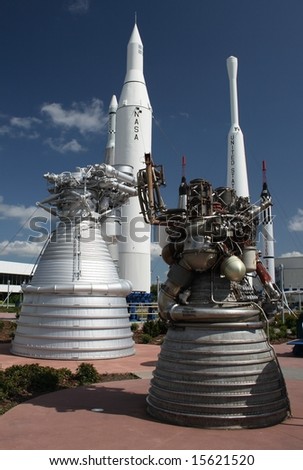 Rocket engines and rockets at Kennedy Space Center, Florida, USA