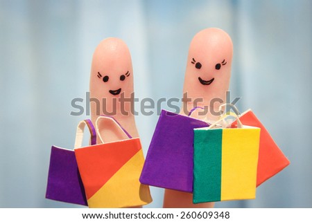 Finger art of a Happy friends with shopping bags