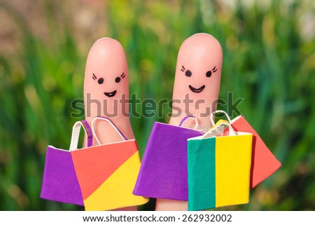 Finger art of a Happy friends with shopping bags