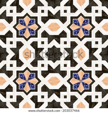 Arab Antique Tiles, Marble Mosaic, Ornate Vintage Pattern Texture