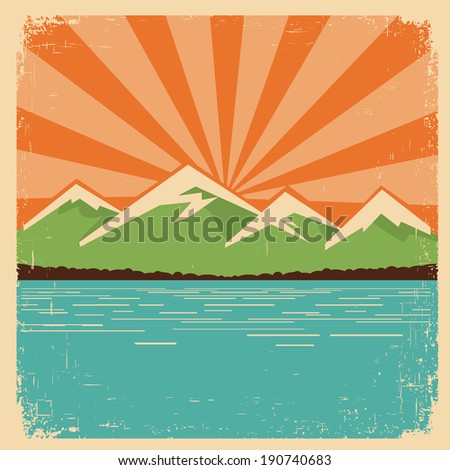 vintage mountains horizon.Vector color poster on old paper