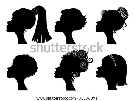 stock vector : Silhouette women portraits heads faces