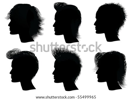 stock photo : Hairstyle .Black silhouettes of man with haircuts.