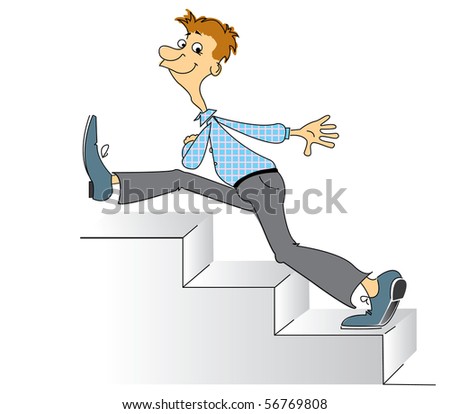 Smiling Man Go To Upstairs Vector Comic Businessman Isolated On White