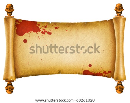 Old scroll with skulls decor and red blood.Background