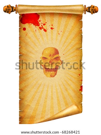 Old paper scroll with skulsl decor and red blood.Background