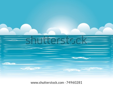 Blue lake .Nature landscape with beautifull clouds.Vector image