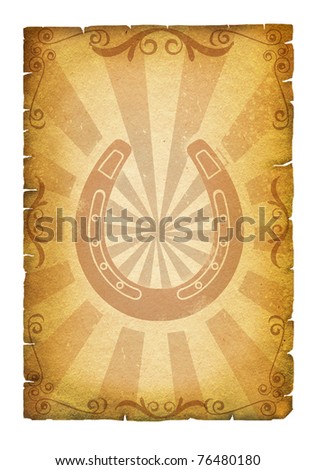 Old paper texture with horseshoes for design.Cowboy poster