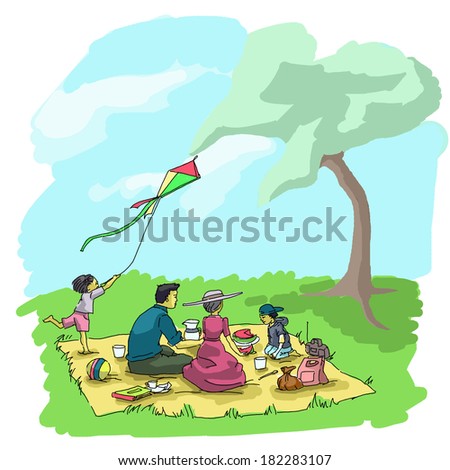 Illustration of a family having picnic