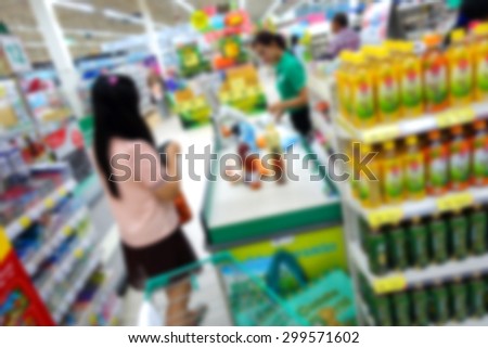 Blurred image of people shopping in department store to buy food or everything they want.