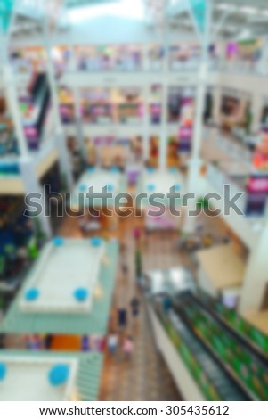 Blurred image of interiors of department store in Thailand for shopping center.