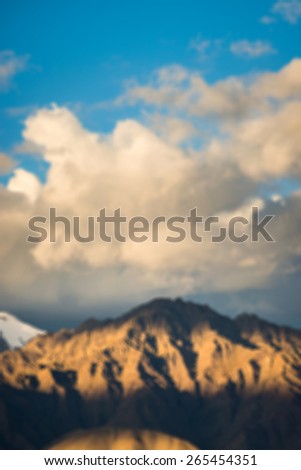 Himalaya landscape mountain view in blur background in Leh india