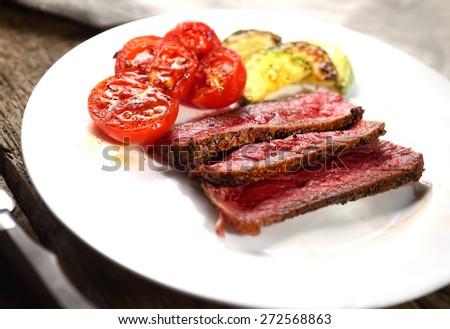 slices of steak with tomato