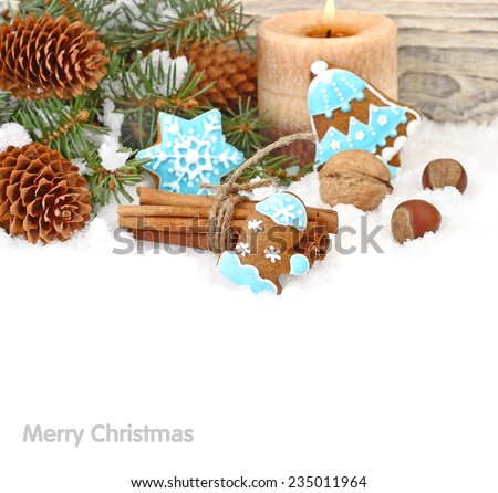 Christmas background with cookies and cones.