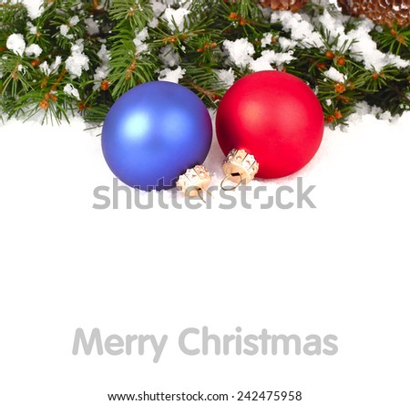 Red and blue Christmas balls on a white background. Christmas background.