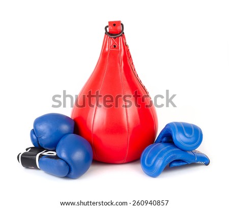 Punching bag and boxing gloves on a white background.