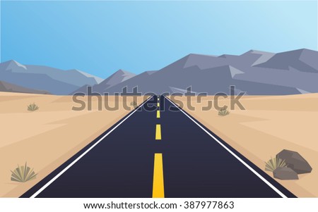 Road through a desert and mountains - flat style vector illustration