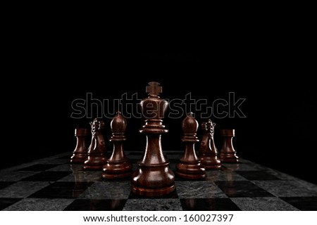 A squad of 7 chess pieces leaded by the king.