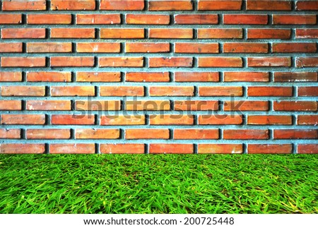 brick wall on green grass,brick background