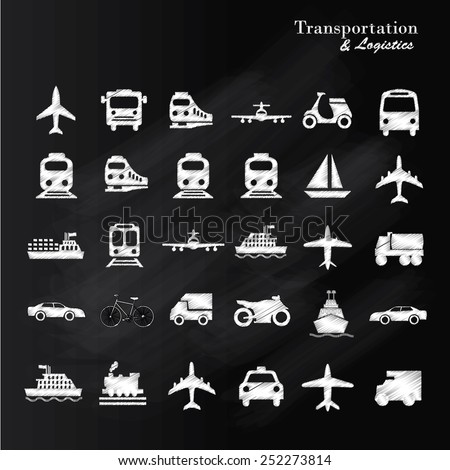 Transport icons,transportation icon on chalkboard,transportation vector illustration,logistics,logistic icon vector