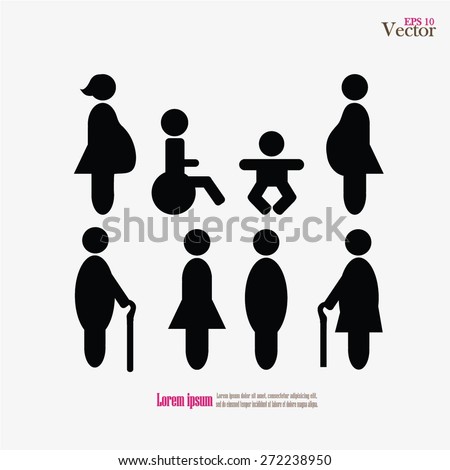 People icon: old man, blind, disable, handicap, pregnant woman,baby. vector illustration.
