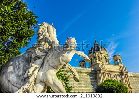 Beautiful HDR view of famous Naturhistorisches Museum (Natural History Museum) with park and sculpture in Vienna, Austria