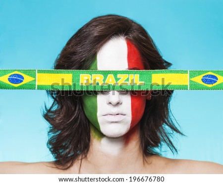 Beautiful italian supporter with Brazil flag