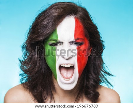 Beautiful and disappointed italian supporter screaming