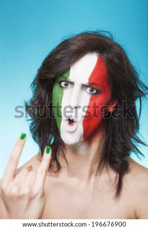 Beautiful and aggressive italian supporter gesturing