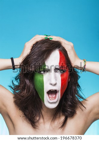 Beautiful and disappointed italian supporter screaming