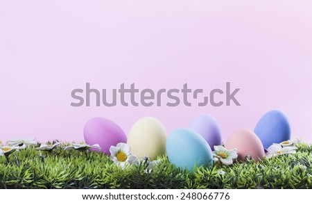 Easter painted eggs in the grass card