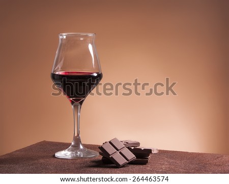 Red wine glass and chocolate