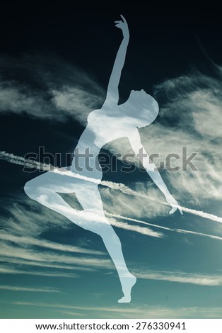Classical dancer silhouette on cloudy sky