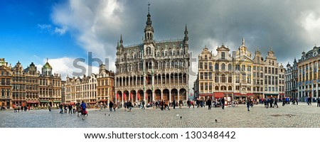 Brussels, Belgium - February 9, : Houses Of The Famous Grand Place On February 9 2013, Brussels, Belgium. Grand Place Was Named By Unesco As A World Heritage Site In 1998.