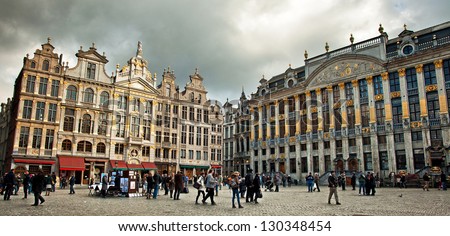 BRUSSELS, BELGIUM - FEBRUARY 9 : Houses of the famous Grand Place on February 9 2013, Brussels, Belgium. Grand Place was named by UNESCO as a World Heritage Site in 1998.