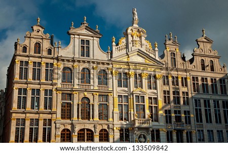 BRUSSELS, BELGIUM - FEBRUARY 9, : Houses of the famous Grand Place on February 9 2013, Brussels, Belgium. Grand Place was named by UNESCO as a World Heritage Site in 1998.