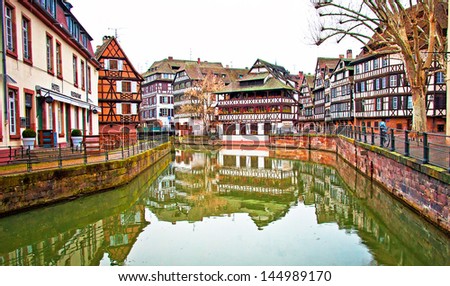 STRASBOURG, FRANCE - MARCH 19: Houses in Petite-France on March 19, 2013 in Strasbourg. Petite-France is an historic area in the center of Strasbourg.
