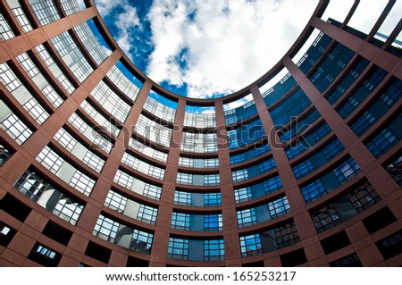 STRASBOURG, FRANCE - MARCH 20: Exterior of the European Parliament of Strasbourg, France on 20 March 2013. All votes of the European Parliament must take place in Strasbourg, France.