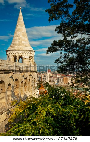 Budapest, Hungary - 13 October, 2013: Fishermen\'S Bastion In Budapest, Hungary. The Halaszbastya Or Fisherman\'S Bastion Is A Terrace In Neo-Gothic Style Situated On The Castle Hill In Budapest.